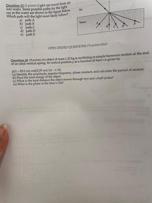 Air Question 13 2 Points Light Can Travel From Air Into Water Some Possible Paths For The Light Ray In The Water Are 1