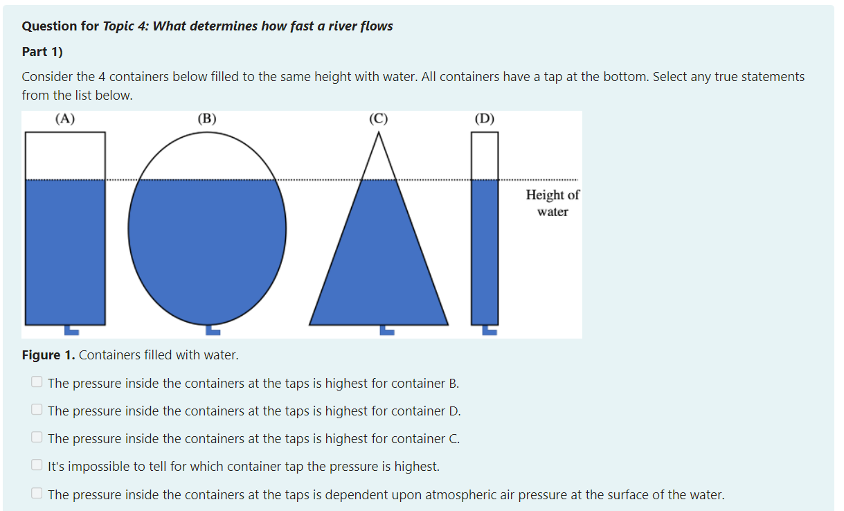 Question For Topic 4 What Determines How Fast A River Flows Part 1 A Consider The 4 Containers Below Filled To The Sam 1