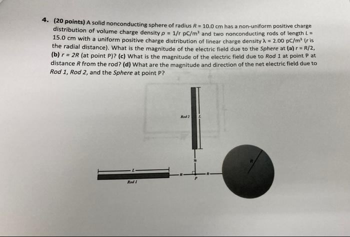 4 20 Points A Solid Nonconducting Sphere Of Radius R 10 0 Cm Has A Non Uniform Positive Charge Distribution Of Volu 1