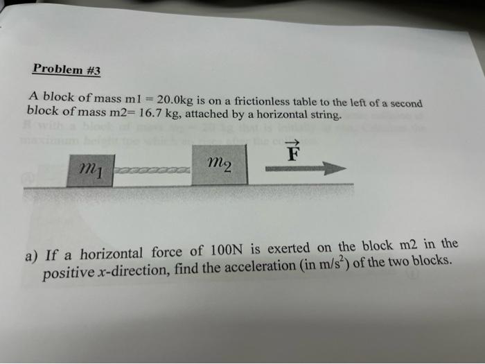 Problem 3 A Block Of Mass Ml 20 0kg Is On A Frictionless Table To The Left Of A Second Block Of Mass M2 16 7 Kg Att 1