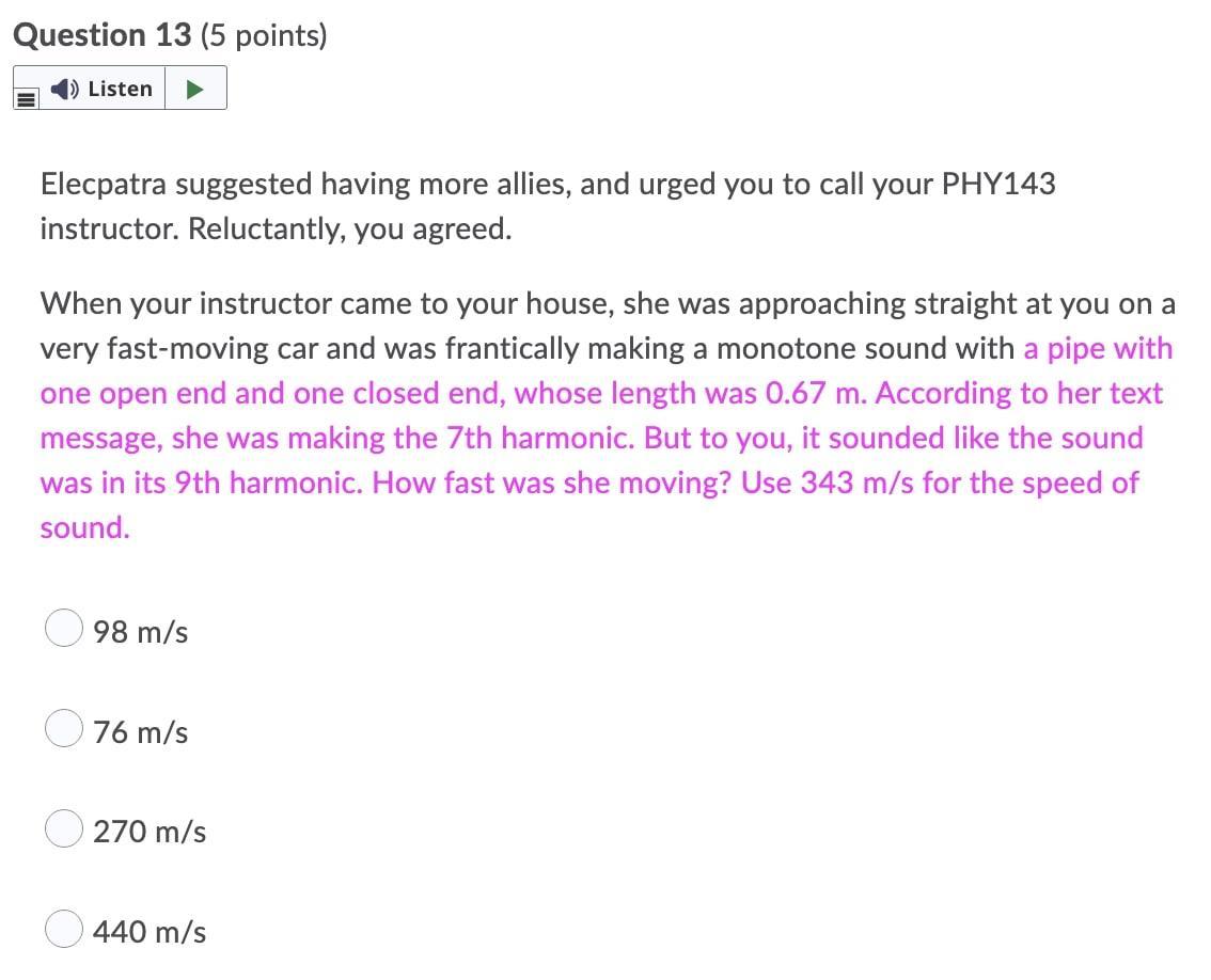 Question 13 5 Points Listen Elecpatra Suggested Having More Allies And Urged You To Call Your Phy143 Instructor Re 1