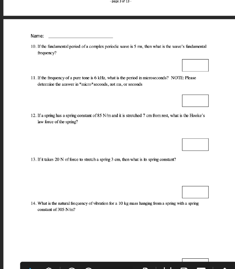 Page 3 Of 13 Name 10 If The Fundamental Period Of A Complex Periodic Wave Is 5 Ms Then What Is The Wave S Fundamental 1