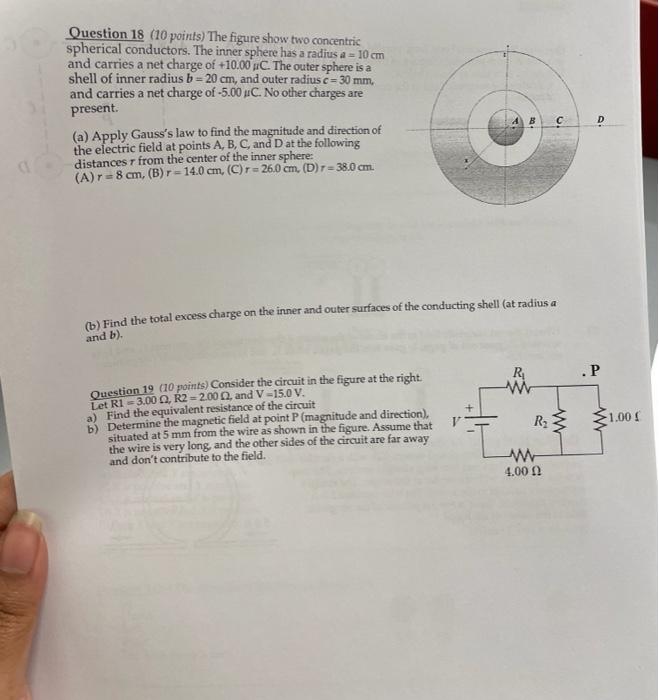 Question 18 10 Points The Figure Show Two Concentric Spherical Conductors The Inner Sphere Has A Radius A 10 Cm And 1