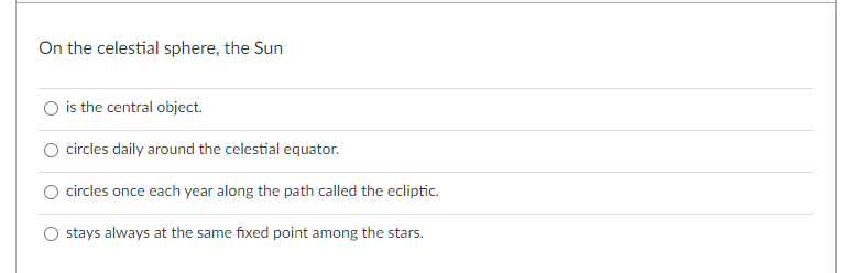 On The Celestial Sphere The Sun Is The Central Object Circles Daily Around The Celestial Equator Circles Once Each Ye 1