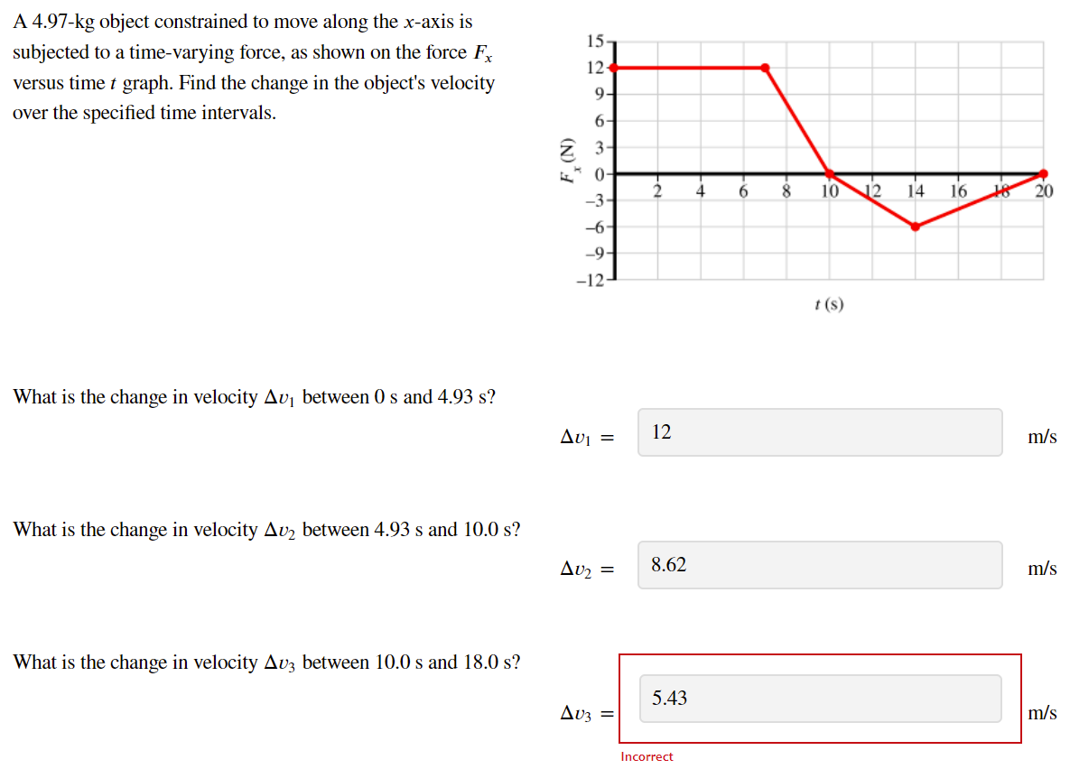 15 A 4 97 Kg Object Constrained To Move Along The X Axis Is Subjected To A Time Varying Force As Shown On The Force Fx 1