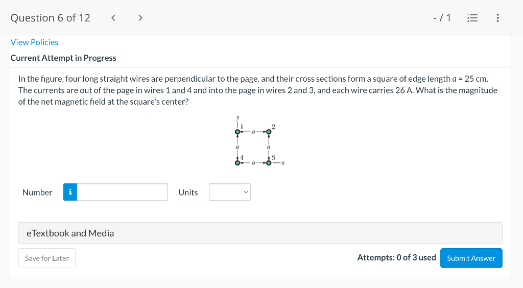 Question 6 Of 12 71 View Policies Current Attempt In Progress In The Figure Four Long Straight Wires Are Perpendi 1