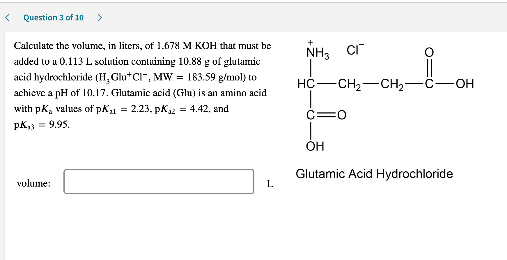 Question 3 Of 10 Nh3 Ci O Calculate The Volume In Liters Of 1 678 M Koh That Must Be Added To A 0 113 L Solution 1
