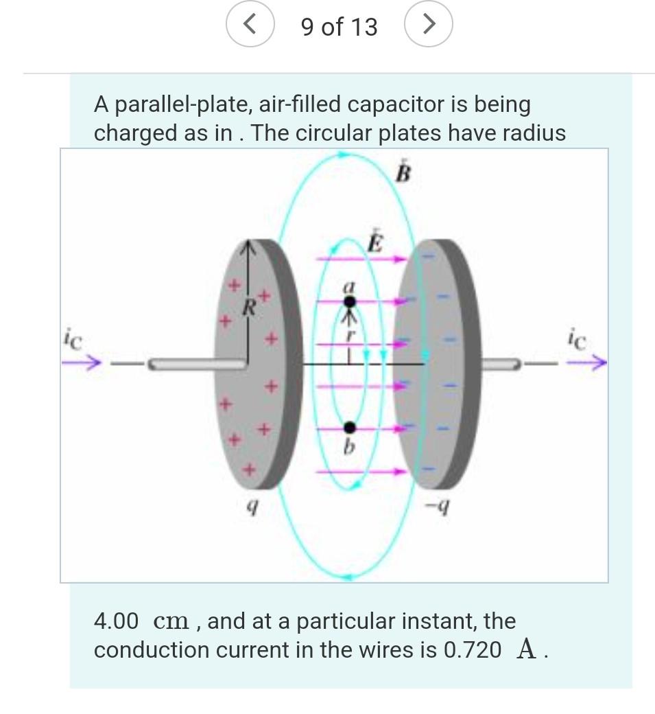 9 Of 13 A Parallel Plate Air Filled Capacitor Is Being Charged As In The Circular Plates Have Radius B Ic Ic B 4 0 1
