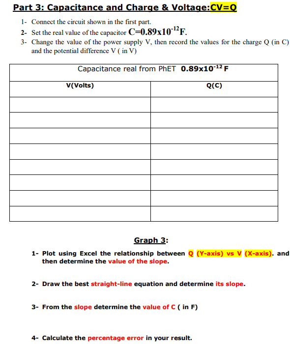 Part 3 Capacitance And Charge Voltage Cv Q 1 Connect The Circuit Shown In The First Part 2 Set The Real Value Of T 1