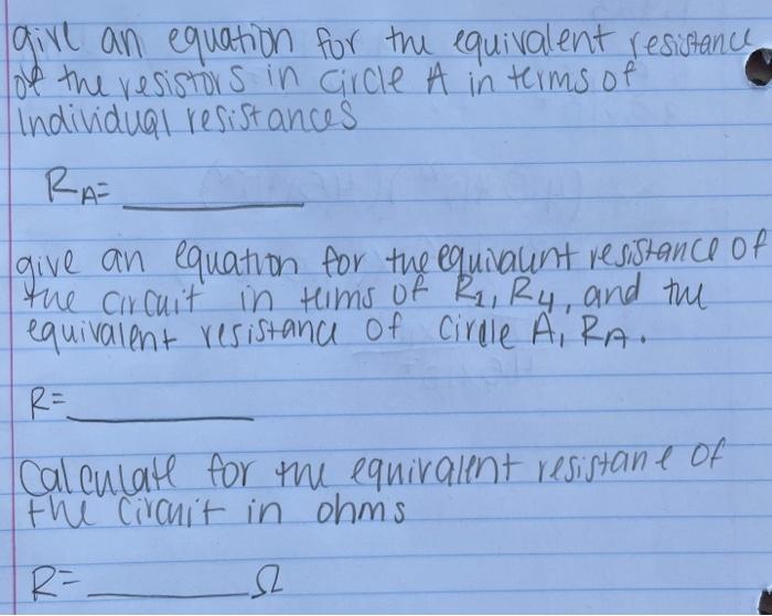 Del A380 R2 W Ri Unt R3 Ale Ra 642 Give An Equation For The Equivalent Resistance Of The Resistors In Arcle A In Te 2