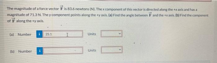 The Magnitude Of A Force Vector F Is 83 6 Newtons N The X Component Of This Vector Is Directed Along The 4x Axis And 1