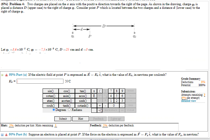 6 Problem 4 Two Charges Are Placed On The 2 Axis With The Positive Direction Towards The Right Of The Page As Shown 1