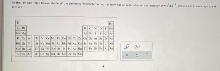 In The Periodic Table Below Shade All The Elements For Which The Neutral Atom Has An Outer Electron Configuration Of Mi 1