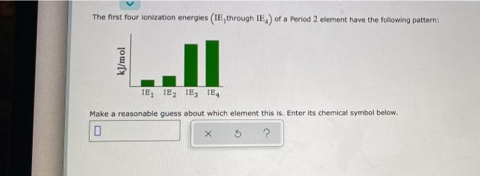 The First Four Lonization Energies Ie Through Ie Of A Period 2 Element Have The Following Pattern Kj Mol Ii Ie Ie 1