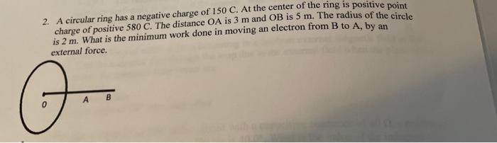 2 A Circular Ring Has A Negative Charge Of 150 C At The Center Of The Ring Is Positive Point Charge Of Positive 580 C 1