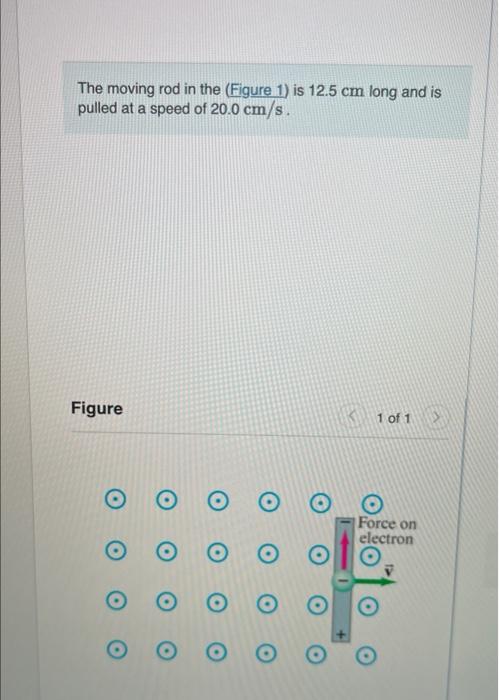 The Moving Rod In The Figure 1 Is 12 5 Cm Long And Is Pulled At A Speed Of 20 0 Cm S Figure K 1 Of 1 O Force On Elect 1