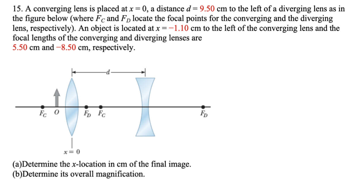 15 A Converging Lens Is Placed At X 0 A Distance D 9 50 Cm To The Left Of A Diverging Lens As In The Figure Below 1