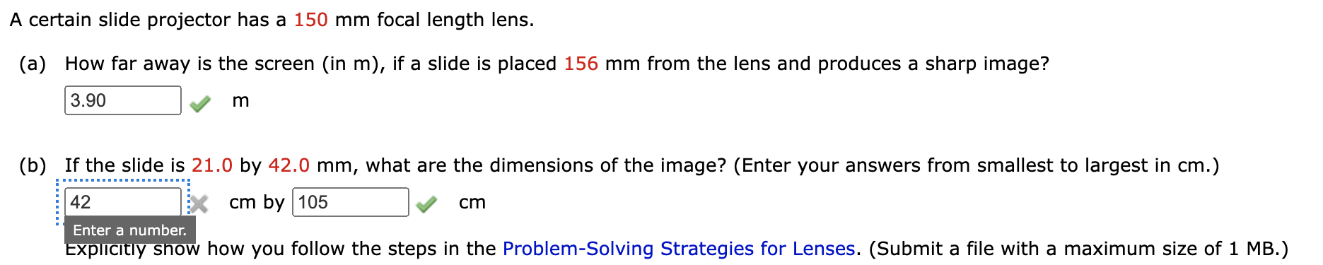 A Certain Slide Projector Has A 150 Mm Focal Length Lens A How Far Away Is The Screen In M If A Slide Is Placed 15 1