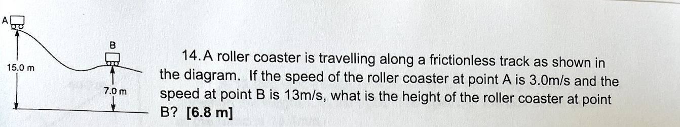 A B 15 0 M 14 A Roller Coaster Is Travelling Along A Frictionless Track As Shown In The Diagram If The Speed Of The Rol 1