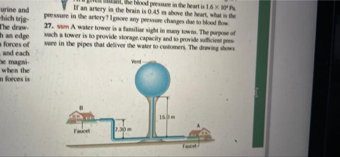 Urine And Which Tris The Blood Pressure In The Heart Is 16 X 10 Pa If An Artery In The Brain Is 0 45 M Above The Heart 1