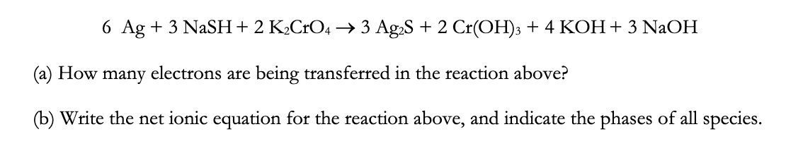 The Following Redox Reaction Occurs In A Basic Aqueous Solution Please Help And Show Work For Part B 1