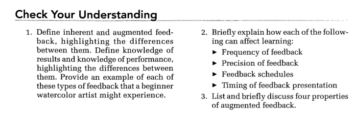 Check Your Understanding 1 Define Inherent And Augmented Feed Back Highlighting The Differences Between Them Define 1