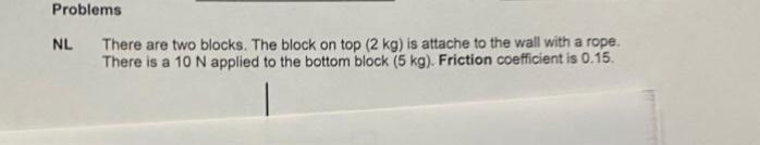 Problems Nl There Are Two Blocks The Block On Top 2 Kg Is Attache To The Wall With A Rope There Is A 10 N Applied To 1