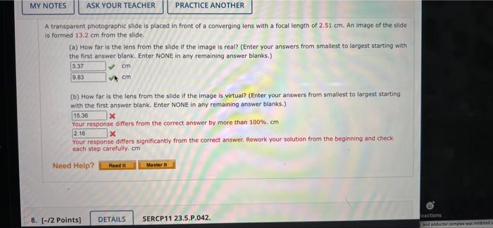 My Notes Ask Your Teacher Practice Another A Transparent Photographic Slide Is Placed In Front Of A Converging Lens With 2