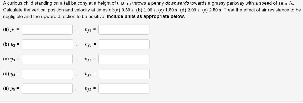 A Curious Child Standing On A Tall Balcony At A Height Of 68 0 M Throws A Penny Downwards Towards A Grassy Parkway With 1