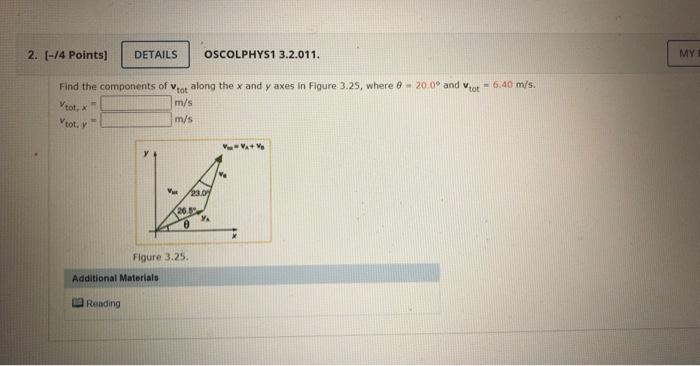 2 14 Points Details Oscolphys1 3 2 011 My V Veot A Veot V Find The Components Of Tot Along The X And Yaxes In Fig 1