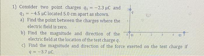 1 Consider Two Point Charges 91 2 3 Pc And 92 4 5 U Located 5 0 Cm Apart As Shown A Find The Point Between The Ch 1