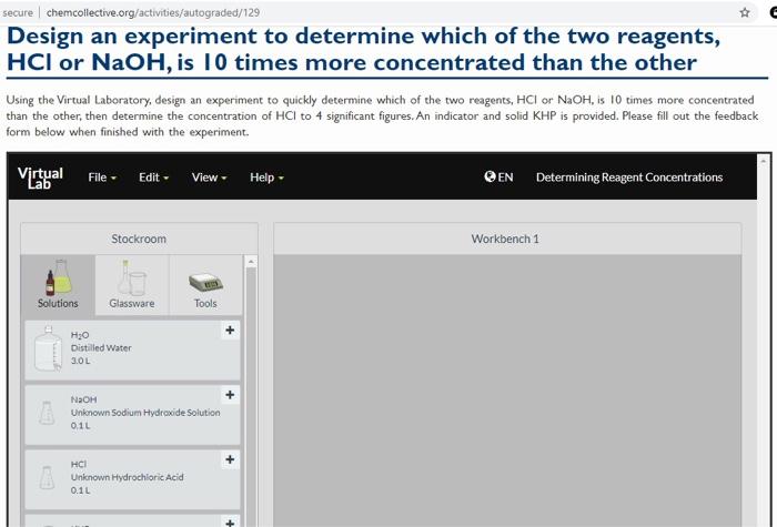 Secure Chemcollective Org Activities Autograded 129 Design An Experiment To Determine Which Of The Two Reagents Hcl Or 1