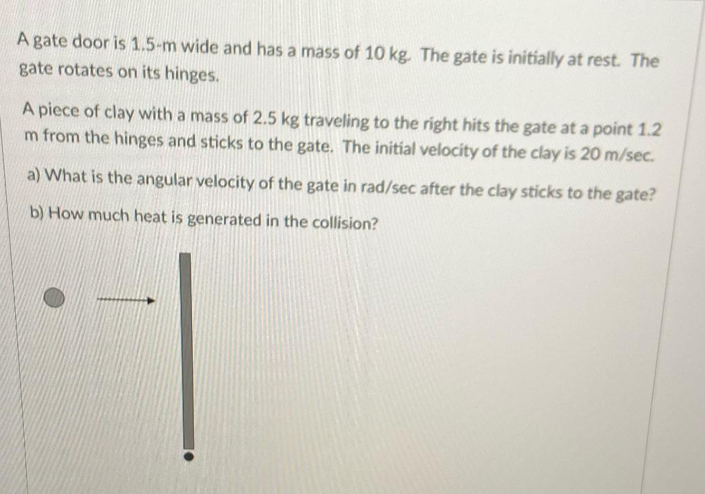 A Gate Door Is 1 5 M Wide And Has A Mass Of 10 Kg The Gate Is Initially At Rest The Gate Rotates On Its Hinges A Piec 1