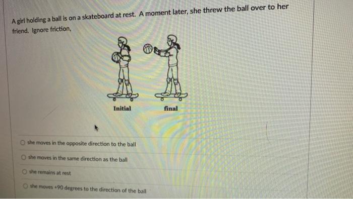 A Girl Holding A Ball Is On A Skateboard At Rest A Moment Later She Threw The Ball Over To Her Friend Ignore Friction 1