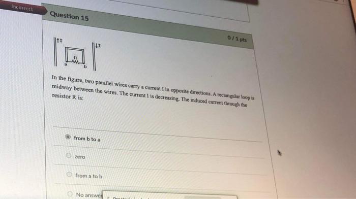 Incorrect Question 15 011 Pts B In The Figure Two Parallel Wires Carry A Current I In Opposite Directions A Rectangula 1