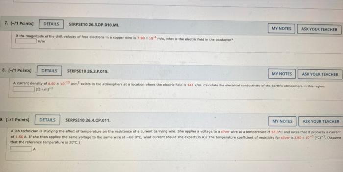 7 1 Points Details Serpse10 26 3 Op 010 Mi My Notes Ask Your Teacher If The Magnitude Of The Di Velocity Of Free Cle 1