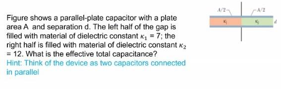 A Figure Shows A Parallel Plate Capacitor With A Plate Area A And Separation D The Left Half Of The Gap Is Filled Wit 1