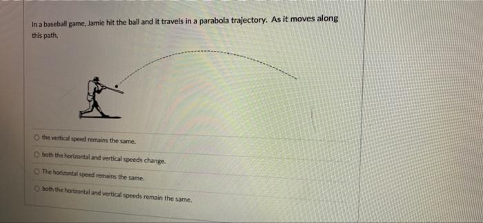 In A Baseball Game Jamie Hit The Ball And It Travels In A Parabola Trajectory As It Moves Along This Path The Vertica 1