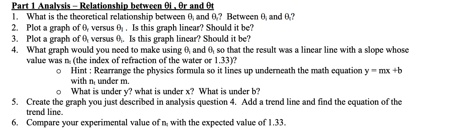 Part 1 Analysis Relationship Between Oi Or And Ot 1 What Is The Theoretical Relationship Between 0 And 0 Between 1