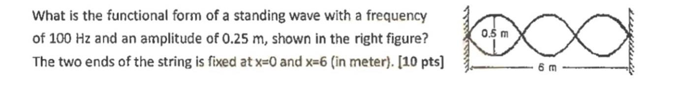 0 5 M What Is The Functional Form Of A Standing Wave With A Frequency Of 100 Hz And An Amplitude Of 0 25 M Shown In The 1