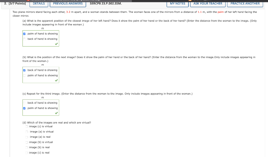 2 377 Points Details Previous Answers Sercp8 23 P 002 Ssm My Notes Ask Your Teacher Practice Another Two Plane Mirro 1