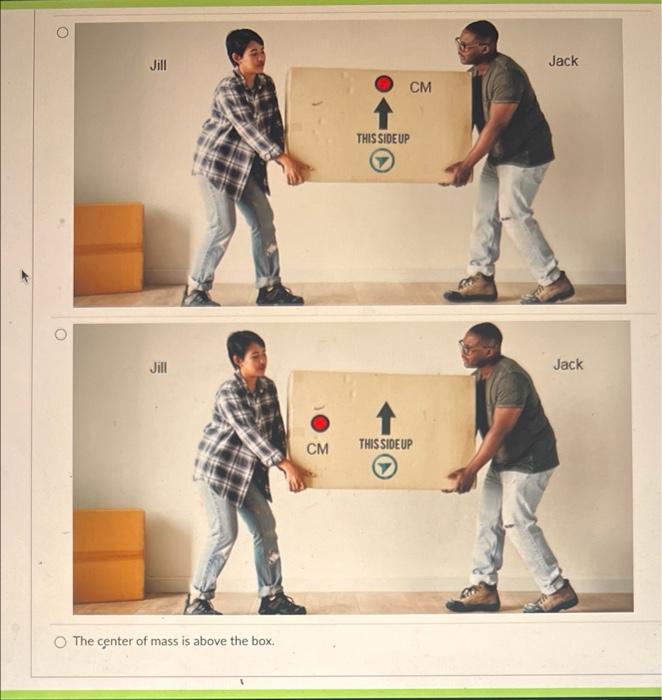 Jack And Jill Are Moving A Heavy Box Together Jack Uses More Force To Lift The Box Than Jill The Red Dot Represent The 3