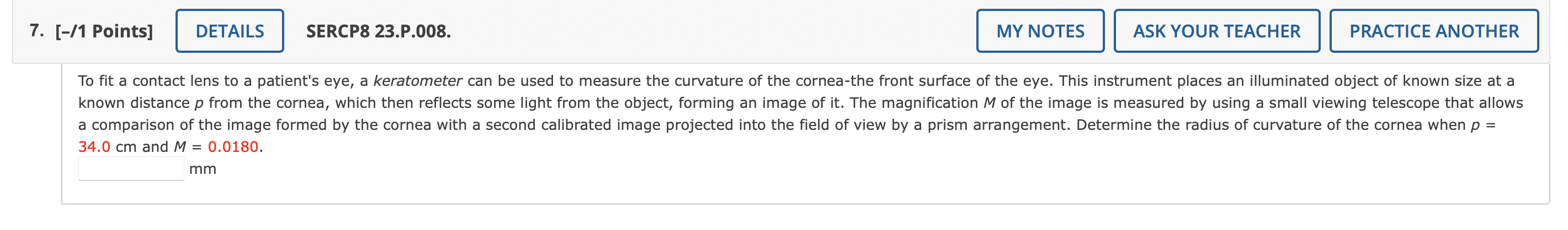 7 1 Points Details Sercp8 23 P 008 My Notes Ask Your Teacher Practice Another To Fit A Contact Lens To A Patient S 1