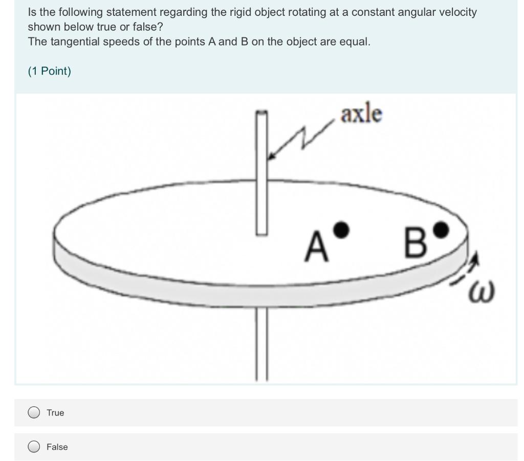 Is The Following Statement Regarding The Rigid Object Rotating At A Constant Angular Velocity Shown Below True Or False 1