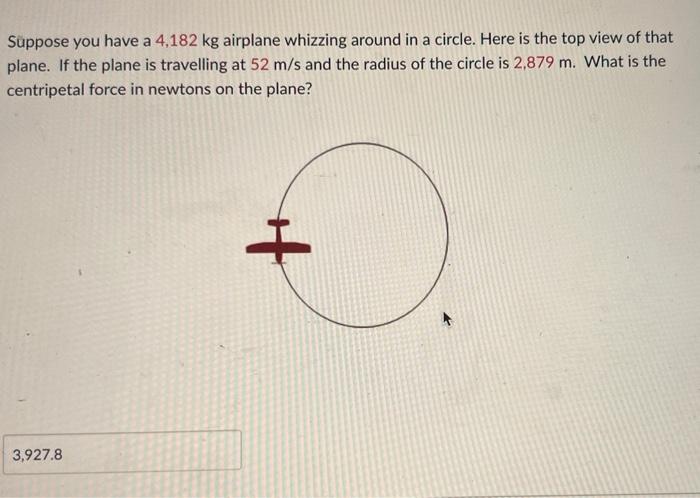 A Suppose You Have A 4 182 Kg Airplane Whizzing Around In A Circle Here Is The Top View Of That Plane If The Plane Is 1