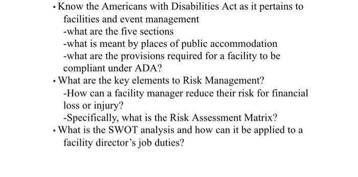 Know The Americans With Disabilities Act As It Pertains To Facilities And Event Management What Are The Five Sections 1