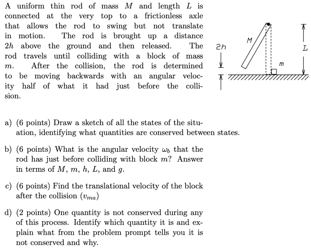 M 2h A Uniform Thin Rod Of Mass M And Length Lis Connected At The Very Top To A Frictionless Axle That Allows The Rod To 1