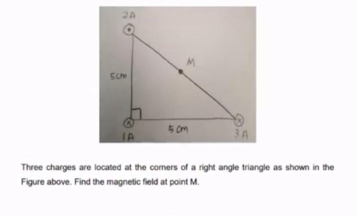 2 M Som 5 Cm Ta 3a Three Charges Are Located At The Comers Of A Right Angle Triangle As Shown In The Figure Above Find 1