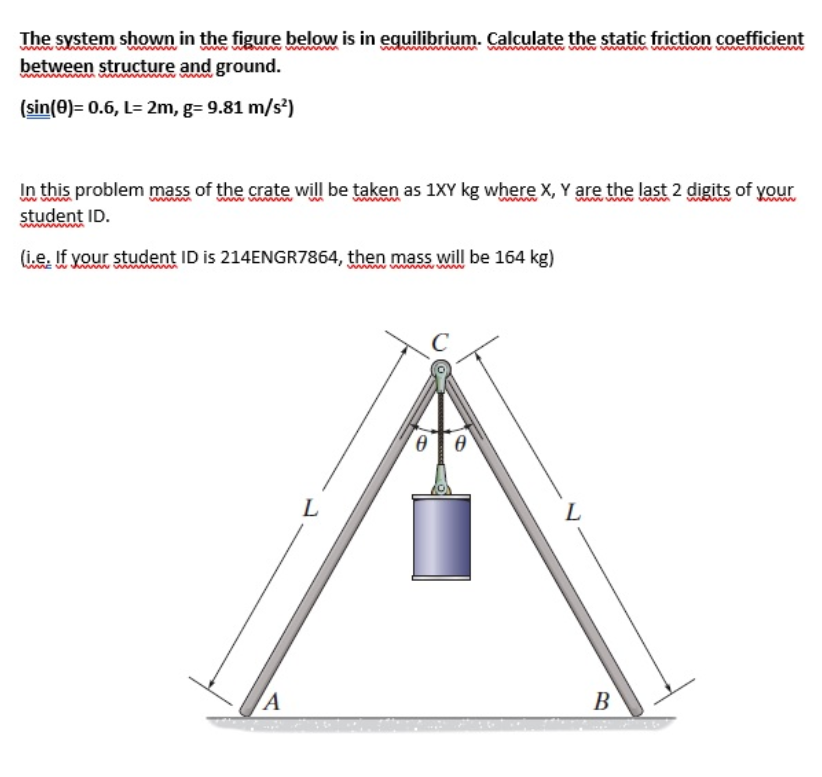 The System Shown In The Figure Below Is In Equilibrium Calculate The Static Friction Coefficient Between Structure And 1