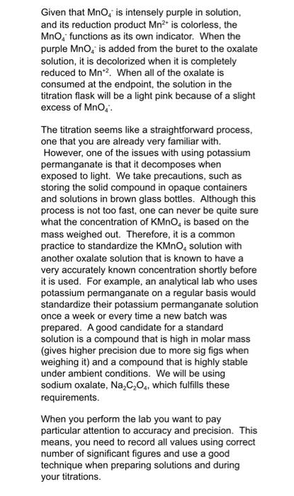 Redox Titrimetric Analysis Of Ksfe C204 3 3h 0 Introduction Potassium Ferrioxalate Trihydrate K Fe C O 3h O Has Long 2